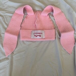 Charles Jeffrey loverboy pink knit beanie hat with floppy bunny ears